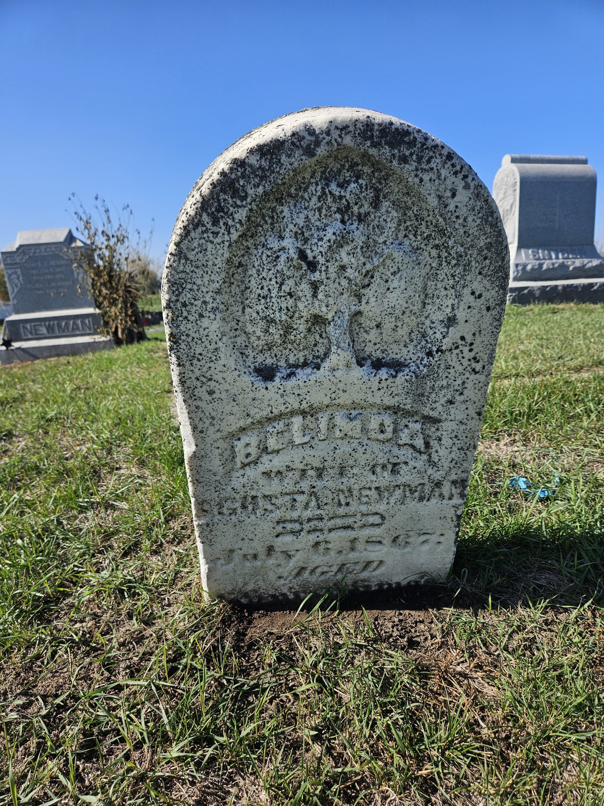 Tombstone of Belinda Newman, Dunkard Cemetery, Linn County, Iowa. 

